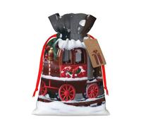 christmas train Printed Christmas Drawstring Bags Reusable Bag for Christmas Party Xmas Gift Wrapping, Red Ribbon, S