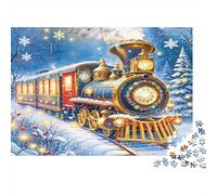 Christmas Train Puzzle 1000 Pieces Recycled Paper for Adults Adult Jigsaws Fun Challenging Game Fun Home Activity Great Gift Idea for Men Women 52x38cm/1000pcs
