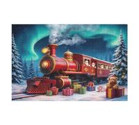 Christmas Train Puzzles for Adults 1000 Pieces - 30x20 Inches Holiday Train Scene with Aurora & Santa Jigsaw Puzzle, Challenging Puzzle Home Decor - Finished Size is 30x20 Inch