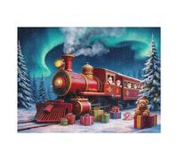 Christmas Train Puzzles for Adults 500 Pieces - 20.5x15 Inches Holiday Train Scene with Aurora & Santa Jigsaw Puzzle, Challenging Puzzle Home Decor - Finished Size is 20.5x15 Inch