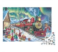 Christmas Train Ride 1000 Pieces Jigsaw Puzzle Santa’s Train Under Northern Lights - Classic Educational Game for Kids70x50cm/1000pcs