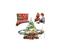Christmas Train Set around the Tree, Hanging Christmas Train Set with Red Light Music, Lighted Trains Sets Around Under The Xmas Tree Home Festive Decoration, Gifts for Kids, (Trees Not Included)