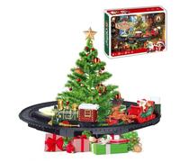 Christmas Train Set,Hanging Train Toys Around Under The Christmas Tree,A | Christmas Railway Train Set with Light & Sounds,Tree Trunk Clamp, Elevated Railway Display,Santa Sleigh Cars,Xmas Home Use