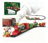 Christmas Train Set with Steam, Lights & Sounds | Electric Toy Train for Under The Christmas Tree | Complete Oval Track Set Gifts for Kids 3-8 Years Old (without music light)