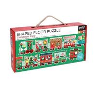 Petit Collage: Christmas Train Shaped Floor Puzzle - Giant 6ft Long 30-Piece Holiday Floor Jigsaw for Toddlers 3+ - Chunky Pieces with Box Handle - Eco-Friendly Seek-and-Find Gift for the Holidays