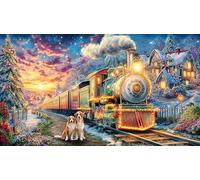 Christmas-Train-with-Fireworks Adult Jigsaws 1000Pc Educational Game Decompression Fun Present & Activity for Home for Adults and Kids Age 12 Years + Beautiful Decoration Puzzle 38x52/1000pcs