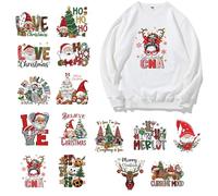 Christmas Transfers - 15 Pieces Christmas Decals with Tree and Father, Iron-on Transfers for | For Fabric Cushion Towel