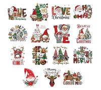 Christmas Transfers, 15 Pieces Santa Snowman Iron-On Transfers for T-Shirts | For Fabric Cushion Towel