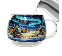 Christmas Transparent Painted Coffee Cup, Hand Painted Snowflake Glass Mug, 300ml Seasonal Kitchen Drinkware Festive Beverage Containers for Latte Hot Cocoa Cold Drinks
