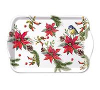 Christmas Tray Bird On Poinsettia White Individual One Cup Tea Tray 21 x 13 Centimeter