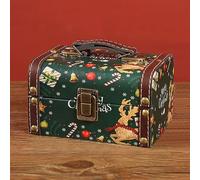 Christmas Treasure Chest Box, Wooden Storage Box Candy Tins Snowman Reindeer Wreath Pattern Holiday Decoration for Jewelry Trinkets Keepsakes (fawn-S)
