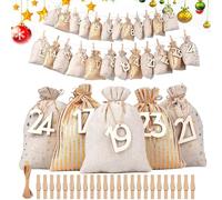 Christmas Treat Bags - 7in Treat Bags, Cotton Drawstring, Reusable Numbered Pouches With Clips And Rope Create A Fun Advent Countdown And Festive Charm For Kids Adults Or Families During Holiday