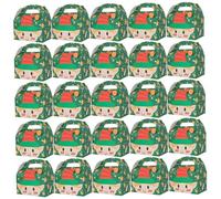 Christmas Treat Boxes, 3D Christmas Treat Boxes 25Pcs 6 x 4 x 7" Cute Kids Pattern Cookie with Handles for Giving Packaging, Holiday Party Favors