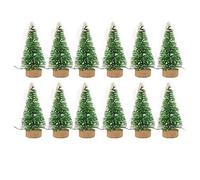 Christmas Tree 12/24 pieces of mini Christmas tree sisal silk cedar home decoration 4.5 cm small Santa Snow Frost Village House Christmas Tree Lights(Grass green4.5cm)