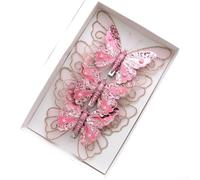 Christmas Tree 3D Glitter Butterfly Ornaments Set Of 3 Or 6 Featuring Lightweight Plastic And Double Layer Iridescent Design(Pink)