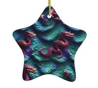 Christmas tree 3D Magical Dragon Scales Pattern Print star shaped ceramic Ornaments,Holiday Creative Home Decoration