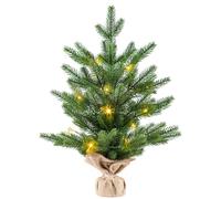 Christmas Tree 50cm 20 inch Pre-Lit Artificial Mini Christmas Trees with LED Lights 70 Branch Tips Desktop Tabletop Christmas Tree Burlap Base for Home Office Mantel Covered Outdoor Use DIY
