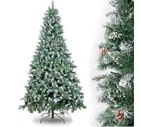 Christmas Tree, 5FT/1.5M Artificial Snow Flocked Christmas Tree with Pine Cones, Bushy Pointed Branche with Foldable Metal Stand Xmas Home Decorations, for Christmas Outdoor and Indoor Decoration