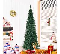 Christmas Tree, 5FT/6FT/7FT/8FT Green Pencil Slim Christmas Tree, Traditional Artificial Xmas with Metal Stand, Decoration and Gift(7FT/2.1M)