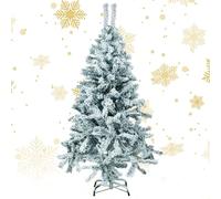 Christmas Tree 5ft, Artificial Christmas Pine Trees with 400 Tips, Solid Metal Legs Easy Assembly Pops Up Snow Flocked White Xmas Tree Christmas Decorations for Home Party Indoor Outdoor 1.5m
