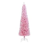 Christmas Tree 6ft Pink Slim Artificial Christmas Tree Snow Flocked Pencil Christmas Tree Metal Stand, for Party Decor Xmas Trees