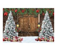 Christmas Tree 8x4ft Backdrop Merry Christmas Theme Wooden Door Photography Background Winter Snow Scene New Year Photography Backdrop Photo Studio Booth Prop