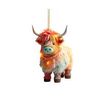 Christmas Tree Acrylic Colorful Highland Cattle Decorations - Ornaments for Car Hanging, Keepsake, Xmas Party, Holiday Home Decor