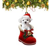 Christmas Tree Acrylic Ornaments, Cute Puppy in Holiday Stocking, 2D Holiday Pendant Seasonal Decoration for Stair Car Fireplace Mantel Door Ceiling