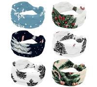 Christmas Tree and Candy Cane Headbands for Women - 6 Pack Wide Elastic Hair Bands Stretchy Sweatbands Hair Bands