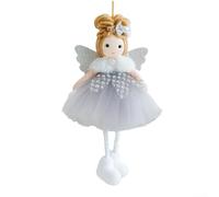 Christmas Tree and Home Hanging Pendant with Plush Angel Doll and Mesh Wings, Fabric Material (gray)