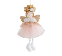 Christmas Tree and Home Hanging Pendant with Plush Angel Doll and Mesh Wings, Fabric Material (pink)