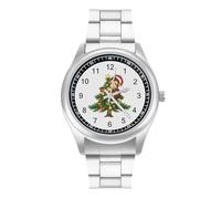 Christmas Tree and Monkey Quartz Watch Stainless Steel Wrist Watches for Men Women Easy to Read