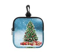 Christmas Tree and Present Square Zipper Pouch with All-Over Print,Waterproof Rubber-Fabric, Lightweight Durable Small Organizer Bag for Coins, Cards, Keys