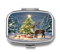 Christmas Tree and Reindeer Pill Case Travel Portable Pocket Pill Box 2 Compartment Medicine Case Large Capacity Daily Pill Cases Vitamin Organizer Medicine Organizer Small Pill Box