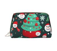 Christmas Tree and Snowman Print Small Portable Makeup Bag for Women, with 3 Inner Pockets for Travel Daily Use