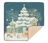Christmas Tree and Snowy House Scene Soft Thick Baby Activity Play Mat for Floor Water Resistant Playroom Activity Mat for Babies Infants Toddlers, 50'' x 50''
