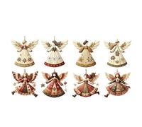 Christmas Tree Angel - 2d Retro Design for Holiday Home Decor, Flat Wooden Angel Ornaments with Vintage Style, Decorative Accents for Windowsill Wall Door Fireplace Shelf Table Bedroom 16 Pieces