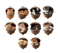 Christmas Tree Animal Acorn Ornaments - Set 10 Pieces 2D Acrylic Forest Pattern Pendant, 3.15x2.36x2.36 Inch Festive Accessory | Holiday Decor For Car Rearview Mirror Window Door Family Friends