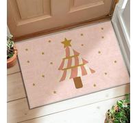 Christmas Tree Area Rug, Festive Fanciful Star Stripes Christmas Peach Non-Slip Backing Doormat Throw Rug Edge Binding Entryway Bathroom Kitchen Doorway Decor 2' X 3'