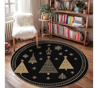 Christmas Tree Area Rug, Festive Modern Snowflake Lantern Christmas Gold Non-Slip Backing Home Indoor Doormat Accents Rug Non Shedding Bathroom Entryway Bedside Doorway Decor 4' X 4'