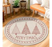 Christmas Tree Area Rug, Festive Modern Star Circle Christmas Rose Non-Slip Backing Round Doormat Throw Rug Edge Binding Laundry Room Bathroom Doorway Entryway Decor 3' X 3'