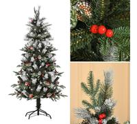 Christmas Tree Artificial 5ft Slim Pencil Snow Dipped with Berries & Pine Cones
