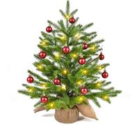 Christmas Tree artificial small 55cm/1.8ft with 20 warm white LEDs, Mini Table Christmas Trees with Christmas Baubles Christmas Decoration, artificial Christmas Tree for Advent