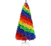 Christmas Tree Artificial Tree, 7FT Rainbow Artificial Christmas Tree, Hinged Xmas Trees with Metal Stand
