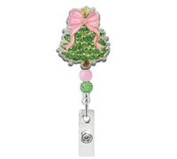 Christmas Tree Badge Holder Retractable Clip, Christmas Badge Reel with Beads Swivel Clip Winter Bow Xmas Tree Badge Clips Work Accessories for Nurse Doctor Nursing Student Teacher Medical Workers