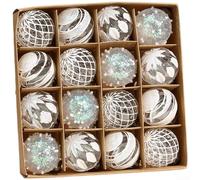 Christmas Tree Balls, 16 Pcs 6Cm PET Baubles With Hand-Painted Mixed Colours, Festive Hanging Ornaments For Holiday Home Xmas Tree Decoration (white)