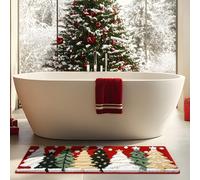 Christmas Tree Bathroom Runner Rug 18x45 Inch, Winter Soft and Absorbent Tufted Xmas Snowflake Bath Mat Non Slip Washable, Christmas Bathroom Decor Rug Red Holiday Decorations