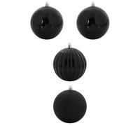 Christmas Tree Bauble Set XXL Black Plastic 4-Piece with Shiny and Matte Baubles for Christmas Decoration, Tree Pendant and Festive Advent Decoration in the Living Room