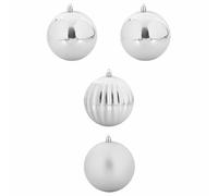 Christmas Tree Bauble Set XXL Silver Plastic 4-Piece with Shiny and Matte Ornaments for Christmas Decoration, Tree Pendant and Festive Decoration in the Living Room and Advent