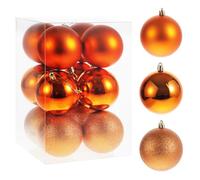 Christmas Tree Baubles, 12pcs 8cm Pre-Strung Baubles, 3 Style Shatterproof Ornaments for Birthday, Halloween, Holiday, Wedding, Christmas Tree Decorations (Orange, Large)
